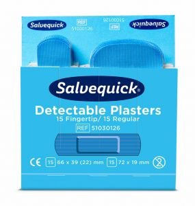 Salvequick Refill blauwe detecteerbare vingertop /normaal pleisters 1 x 30 stuks
