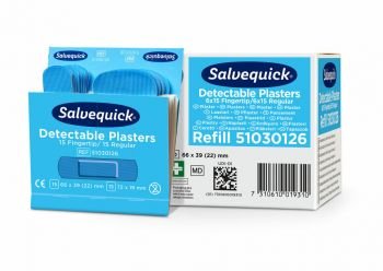 Salvequick Refill blauwe detecteerbare vingertop /normaal pleisters 6 x 30 stuks
